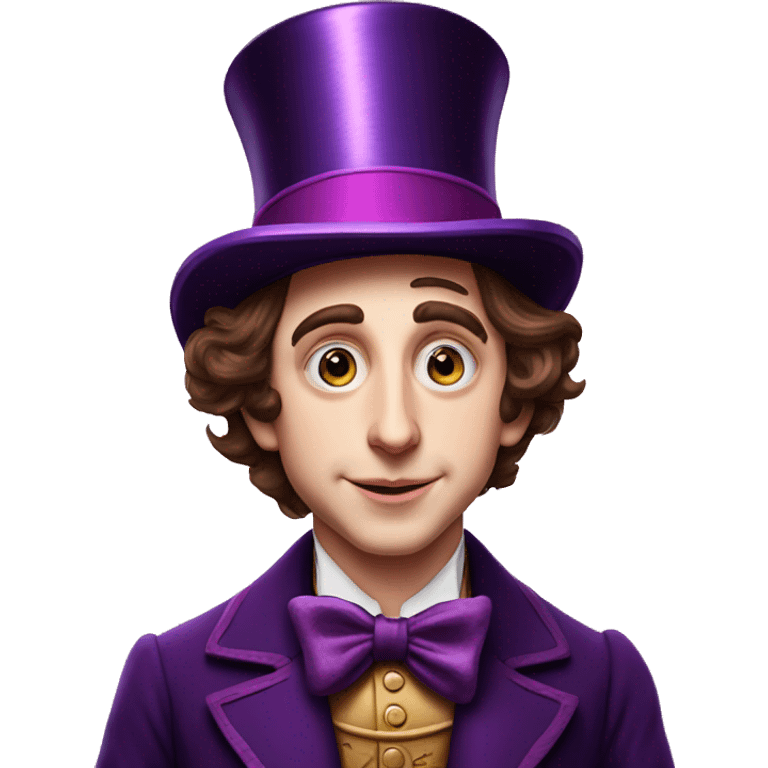 older Timothée Chalamet as Willy Wonka, high cheek bones, large face, hat emoji