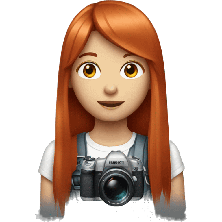 girl with long, straight red hair and fringe with camera emoji