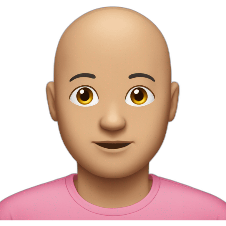 bald thirty-year-old with a pink shirt, no hair on his head but bald on top, quite corpulent but not too much emoji