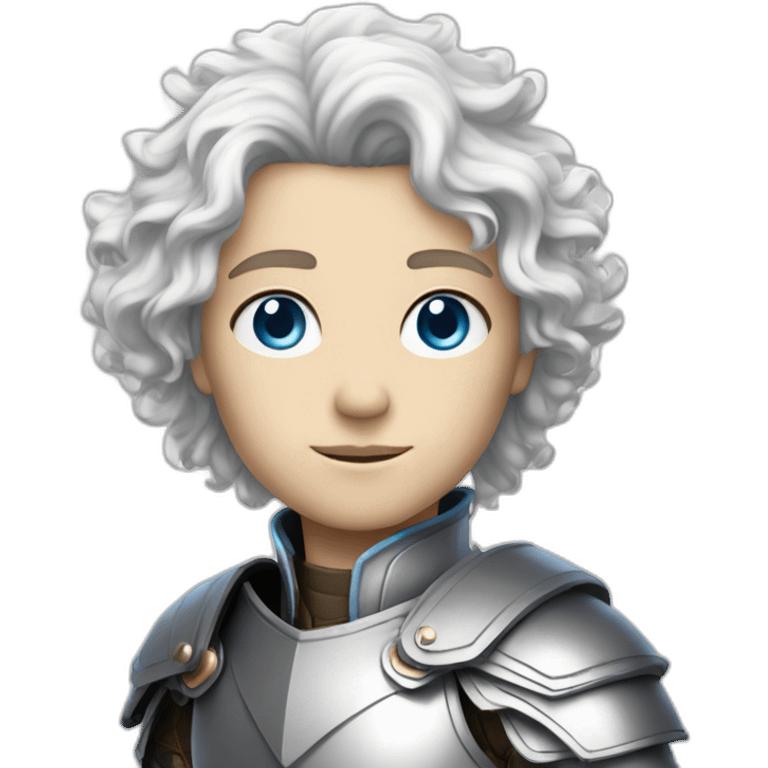 white androgynous guy white long curly hair armor blue eyes emoji