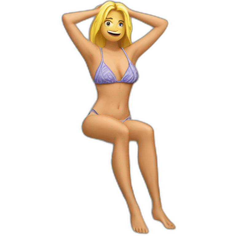 Sexy pose Soft-fit Caucasian woman bikini (hands-in-hair pose) (full body) couch emoji