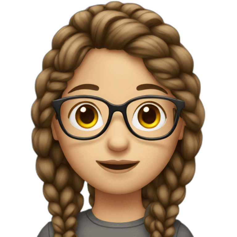 Girl with brown hair in a braid and bangs and glasses emoji