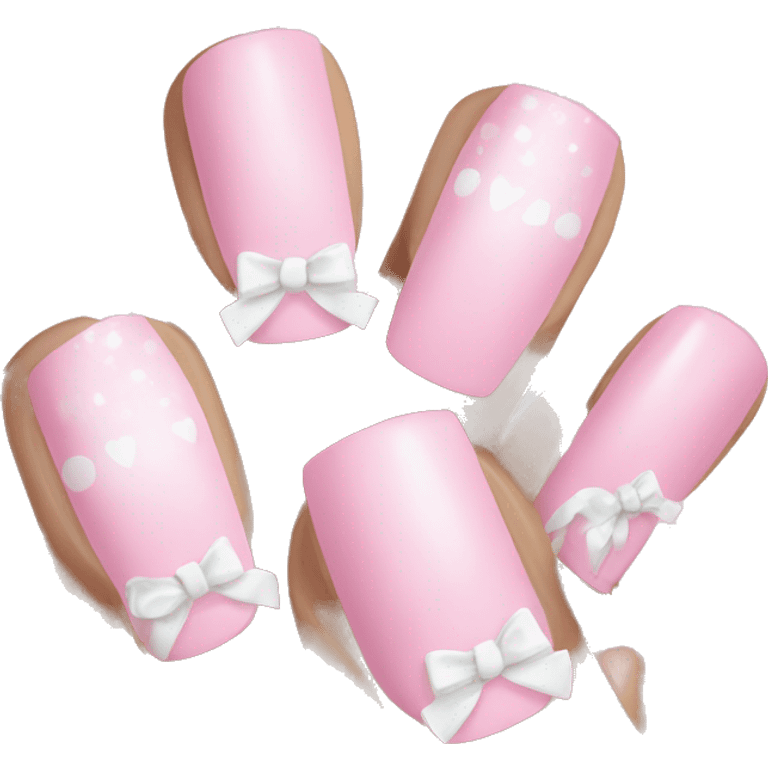 Light pink nails with white bows emoji