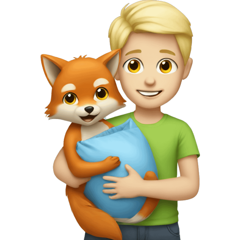 Blonde boy with baby red fox emoji