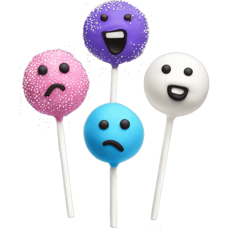 One pink,one white,one purple,and one blue realistic cake pops with sprinkles on sticks altogether isolated without faces emoji