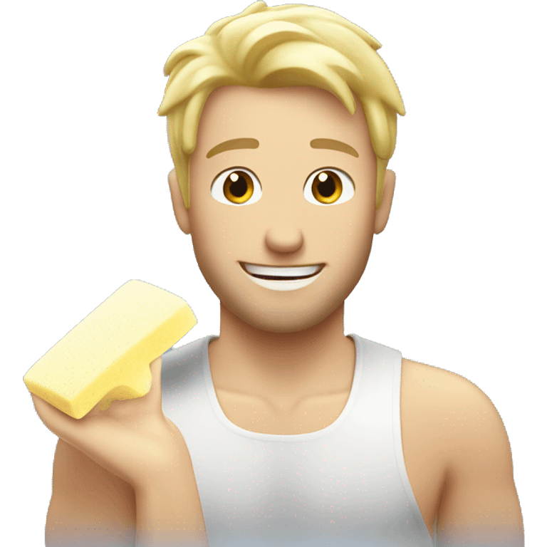 face white blond man  getting soap and sponge emoji