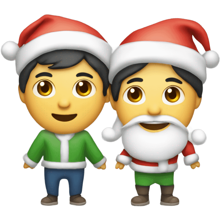 Asian couple with Santa hats holding “Merry Christmas Mofos” sign emoji