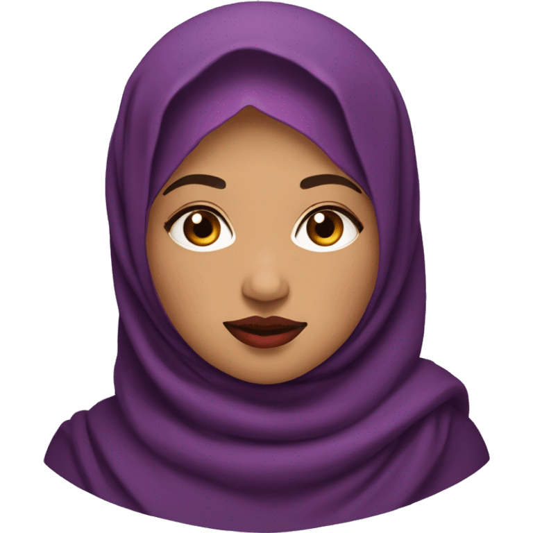 Young Bangladeshi plus-size woman with wide round face and purple hijab and bright red lipstick emoji