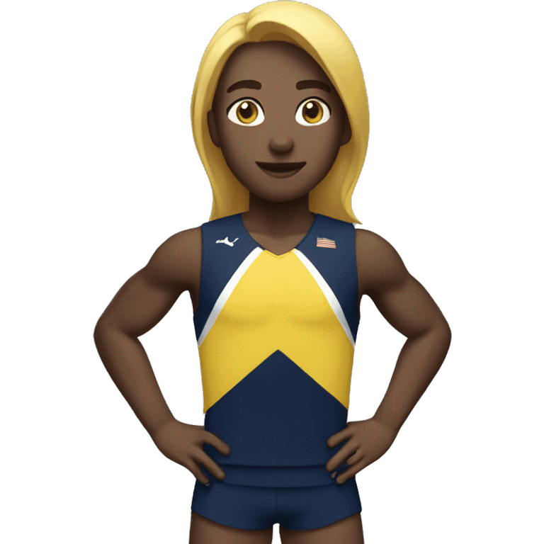 track runner with navy blue and yellow uniform emoji