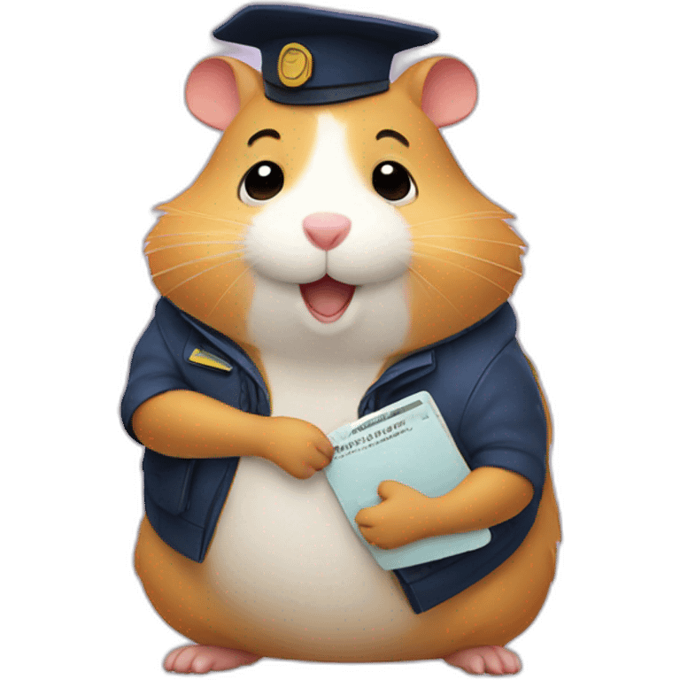 Fat hamster is sitting and holding a passport emoji