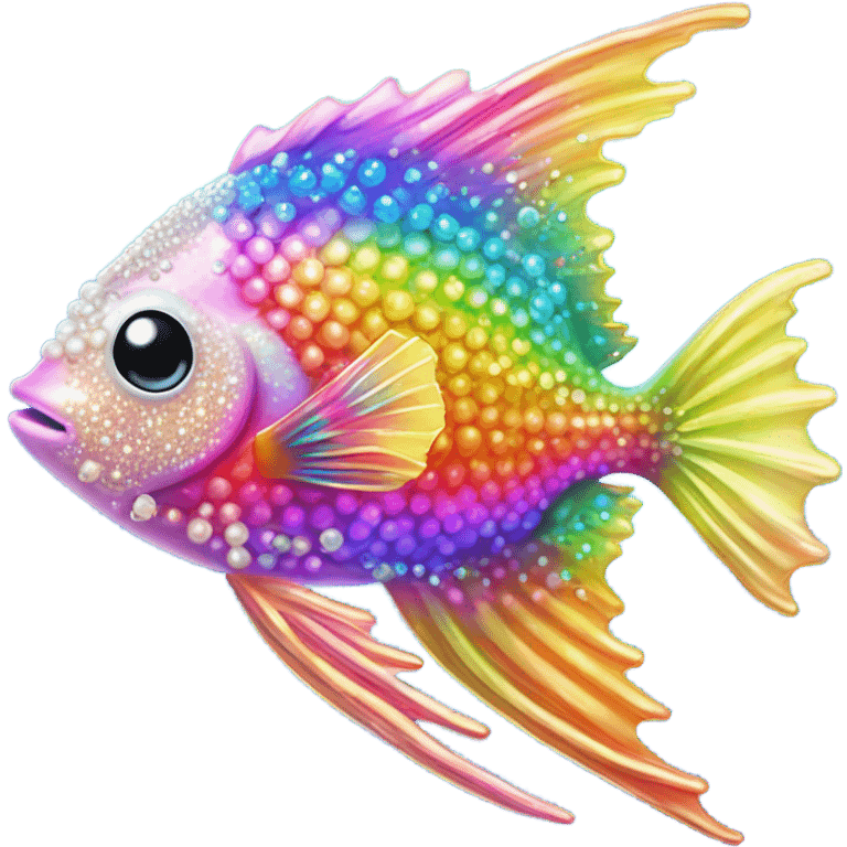 Lisa frank sparkly rainbow angel fish with pearls emoji