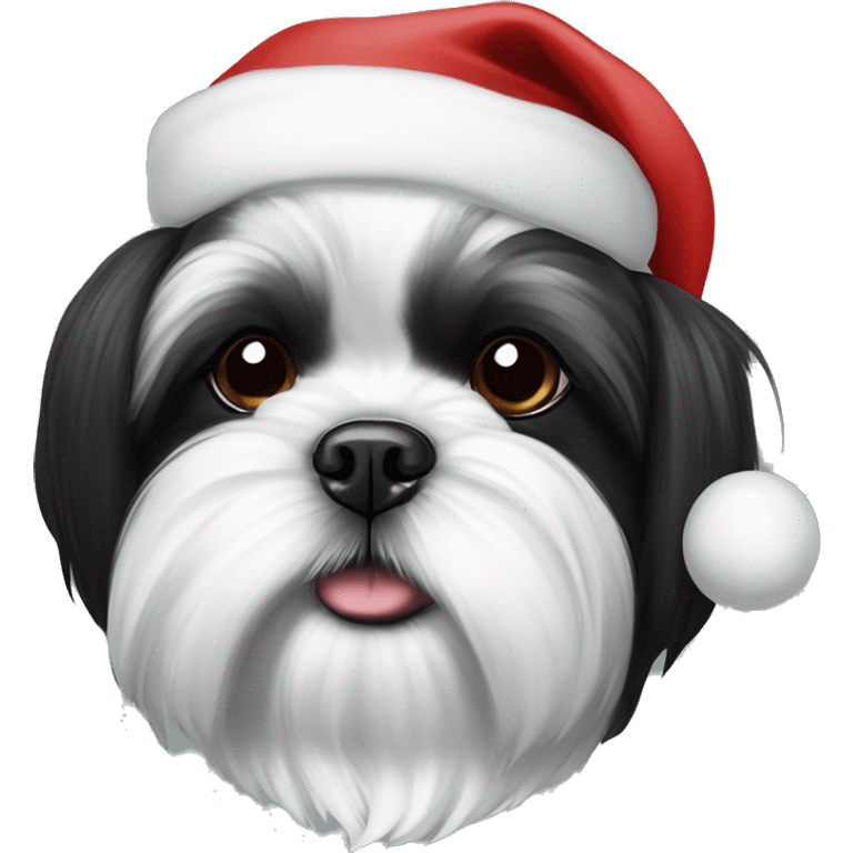 Black and white shih tzu with a Santa hat  emoji