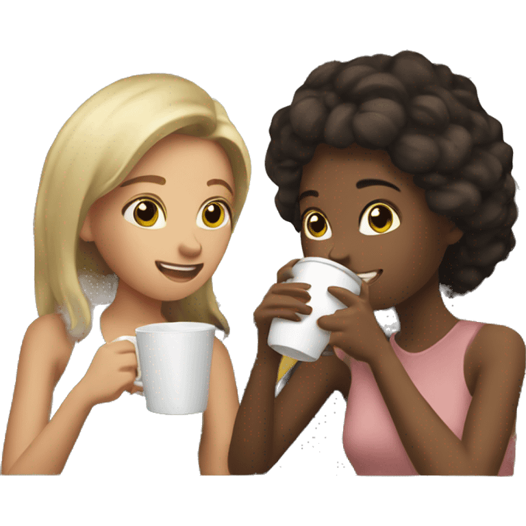 Girl drinking coffee with her friend in a car  emoji