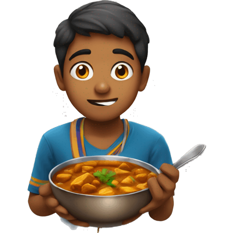 Indian boy eating curry emoji