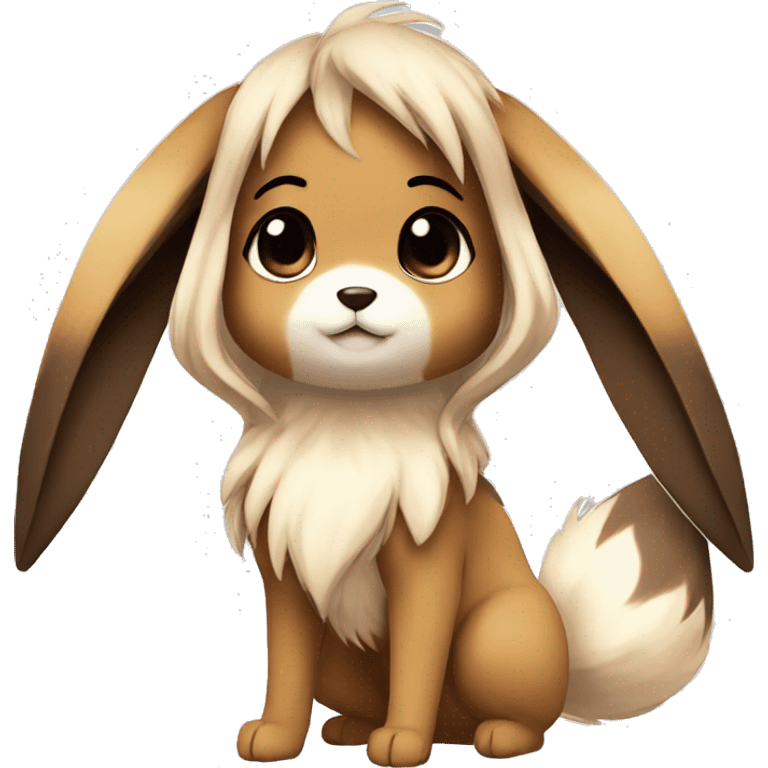 Kawaii Shiny Eevee with dark brown long emo hair covering her eyes Full Body emoji