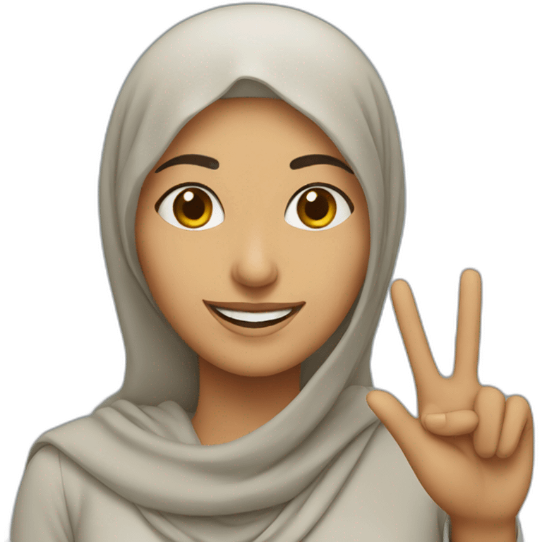 Smiling Arab woman with peace gesture emoji