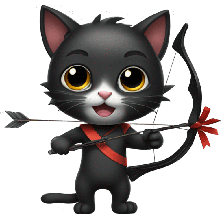 Black cat with a bow and arrow  emoji