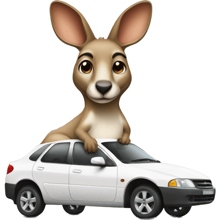 Kangroo with white car emoji