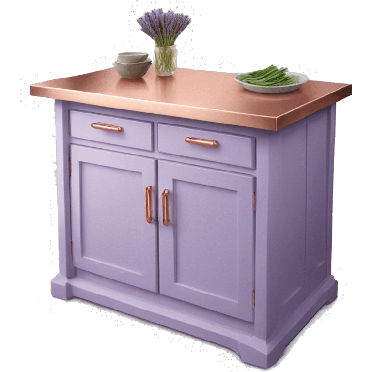 Realistic lavender kitchen counter island with rose gold counter top. emoji