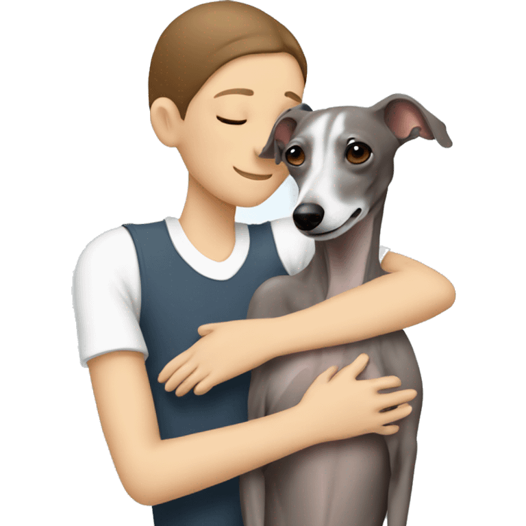 Italian greyhound hugging a person emoji