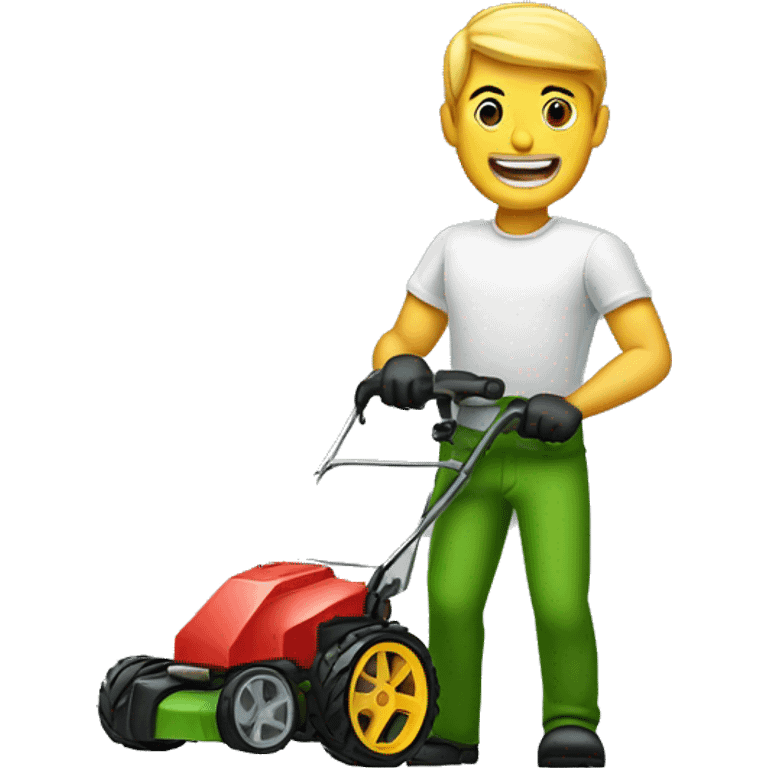 man with a one tooth and lawn mower emoji