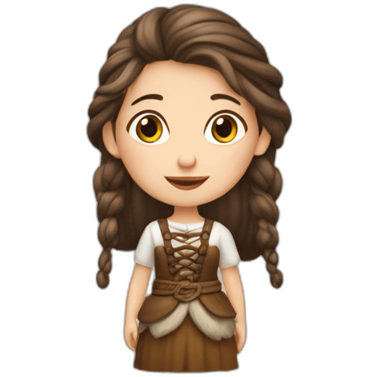 niña de piel blanca, pelo café y tranzas de vikinga emoji