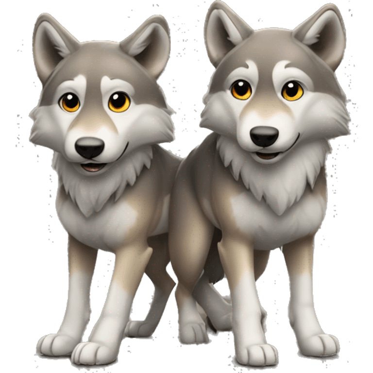 two young wolves playing emoji