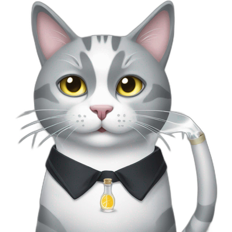 Grey and White tigered Cat drinking gin tonic emoji