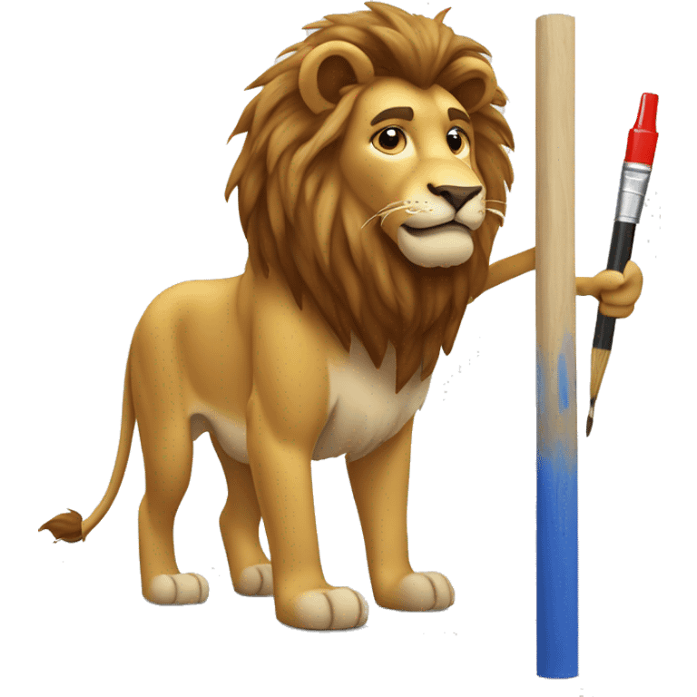 lion standing holding paint roll one hand and point the whiteboard other hand with painter dress emoji