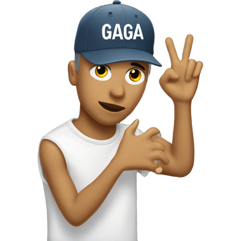 a fan holding his hand up with tshirt that says gaga emoji