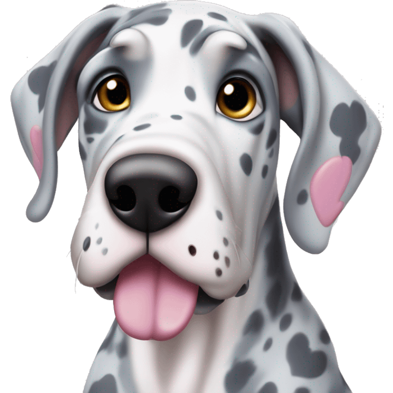 Blue Merle Great Dane with pink hearts  emoji