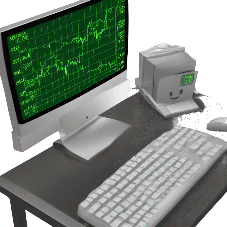 green stock market chart on a black screen on an old school computer screen emoji