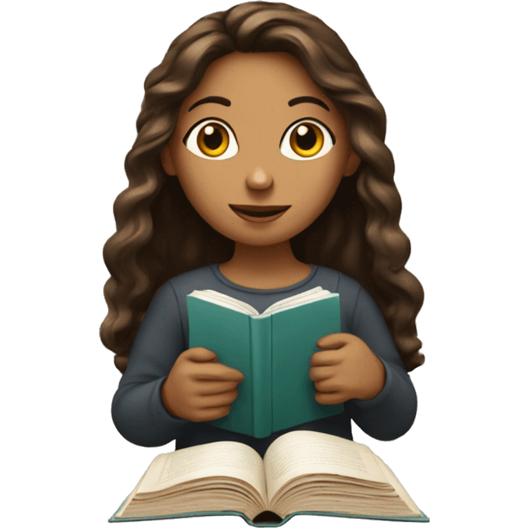 A girl with a book and coffee emoji