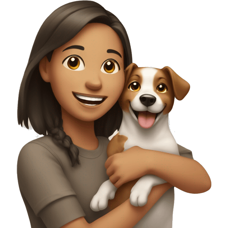 happy girl with dog indoors emoji