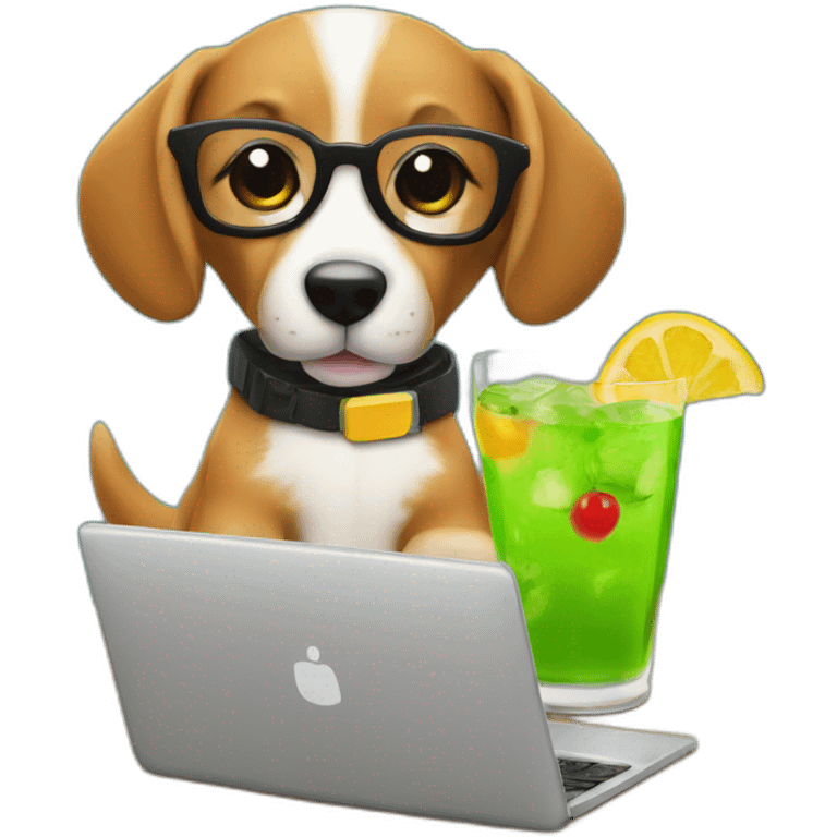 Cute corgui with a laptop and a cocktail emoji