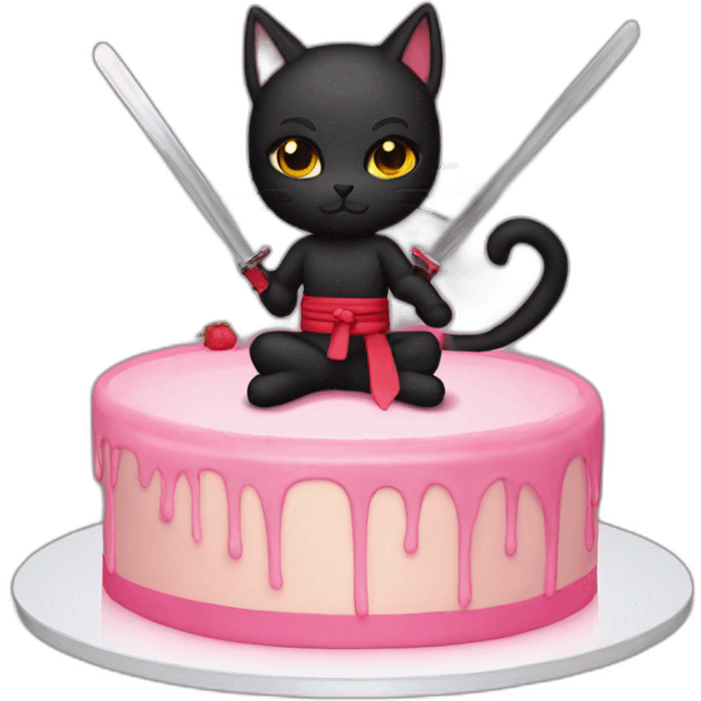 Cat ninja katana cut cake emoji