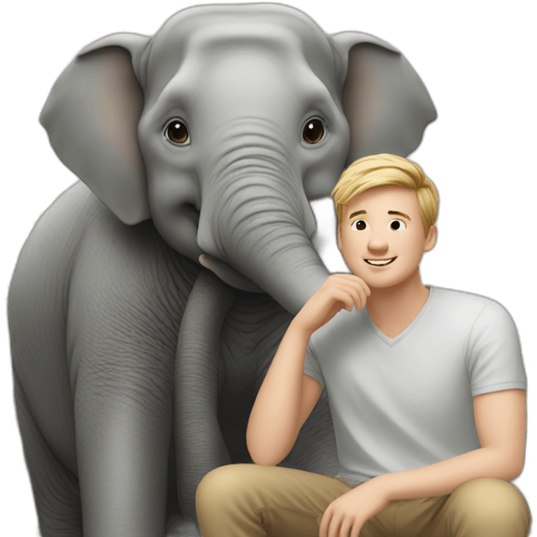 young white man sitting next to an Asian elephant emoji