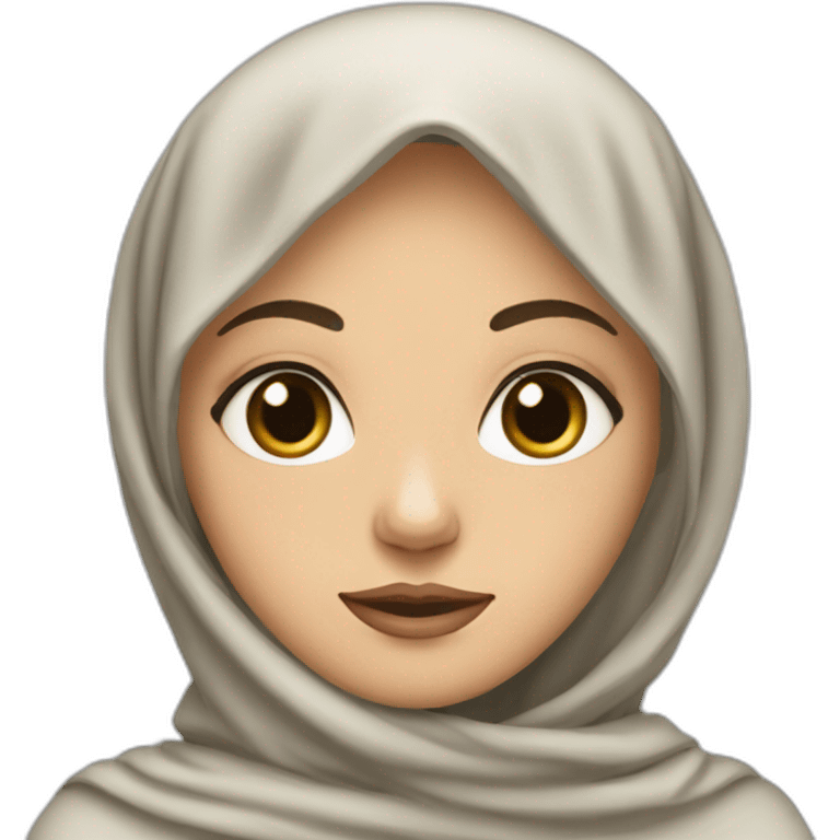 A mixed-race white woman wearing hijab with big black eyes and a lock of curly hair sticking out of her hijab. emoji