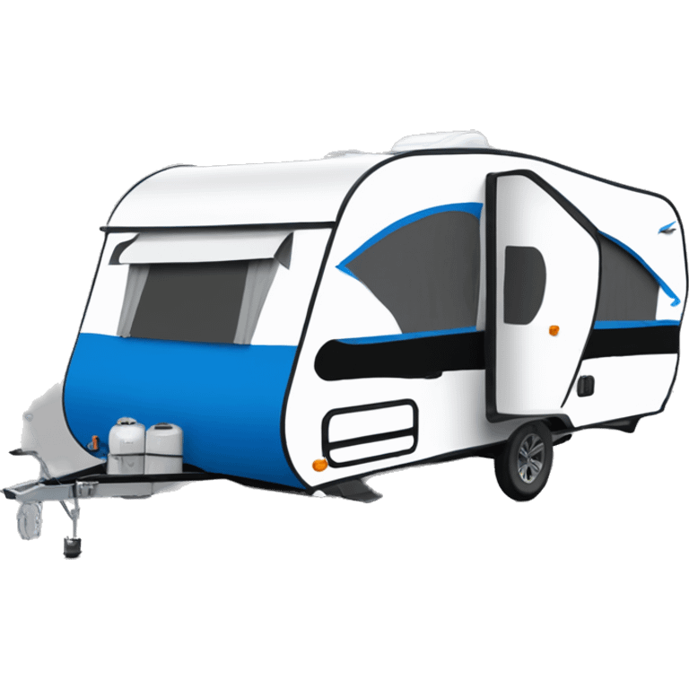 Blue rounded front  white black modern camper trailer Sportrek emoji