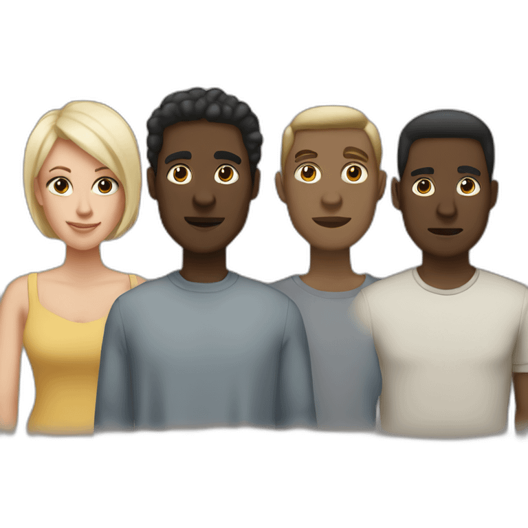 six dark-skinned men stand in a row behind a pale blonde woman emoji