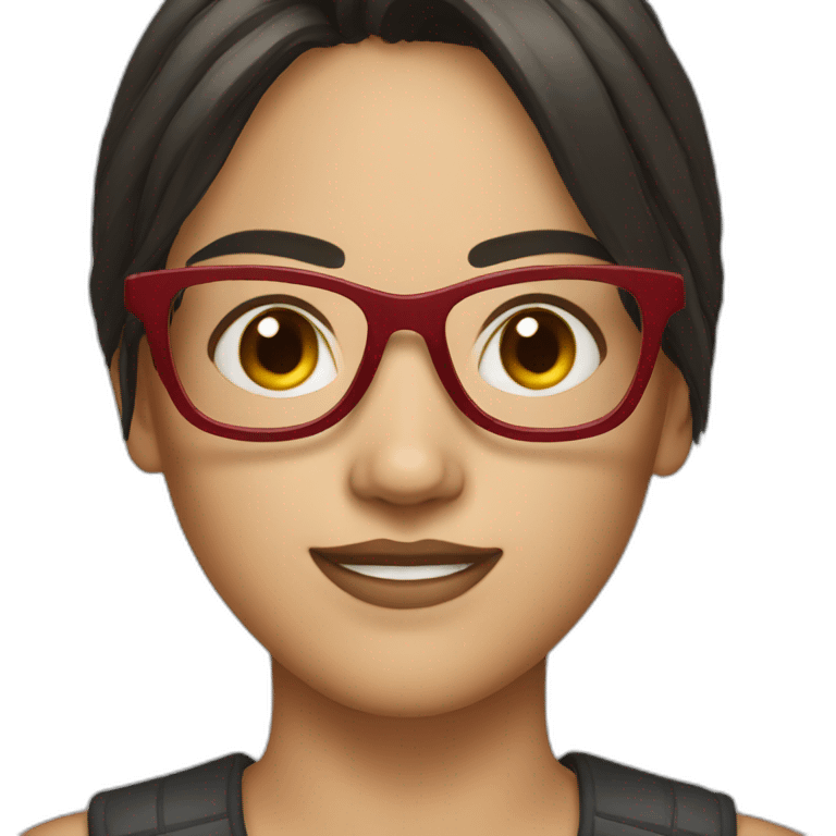 Girl with straight dark hair and red glasses emoji