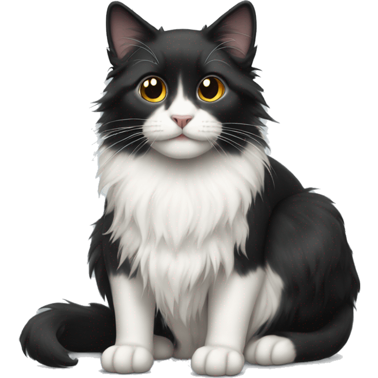 black cat domestic long-haired with half white mouth emoji