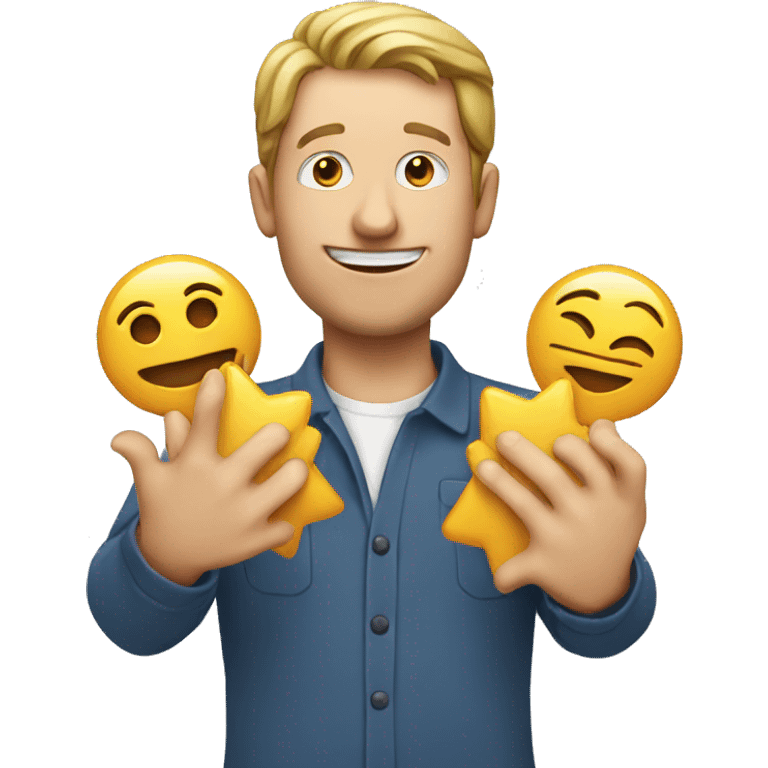 White man holding emoji with hamds emoji