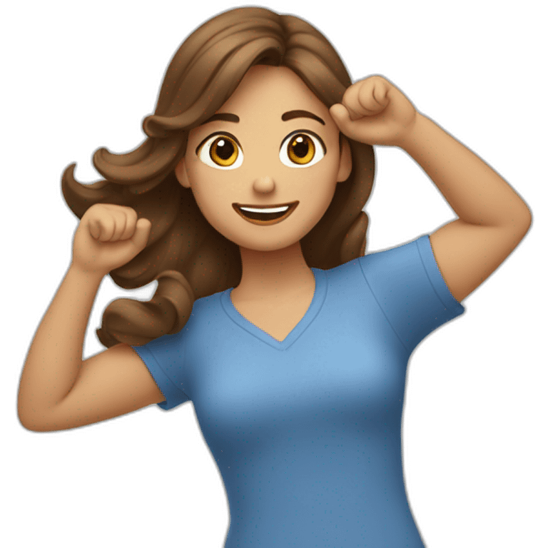 brown haired girl making a wave with his arms emoji