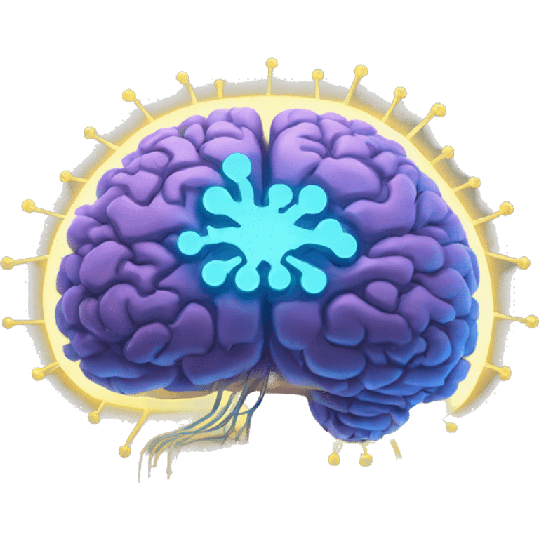 Brain with glowing neurons and computer chip on top emoji