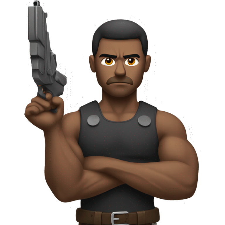 a sad muscular man with a gun emoji