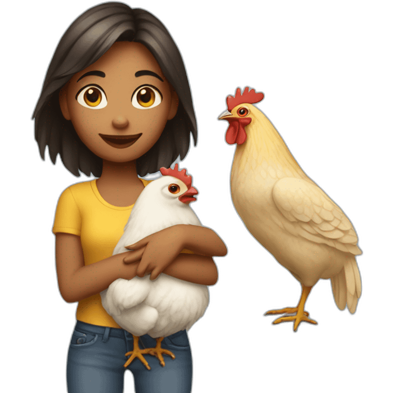 girl with chicken pet emoji