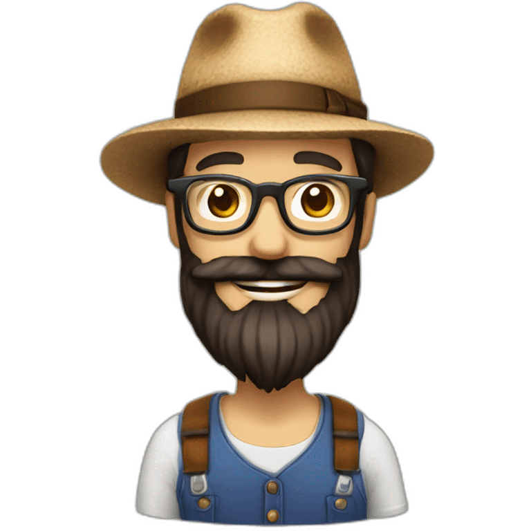 happy smile gardener face long dark beard and bald dark hair round glasses brown eyes and a hat emoji