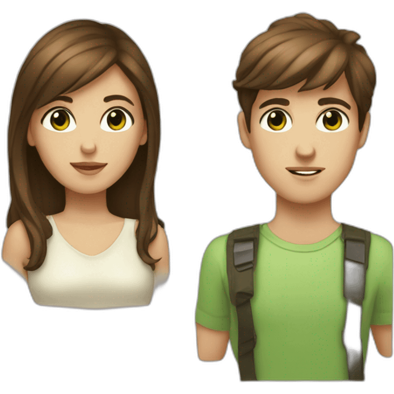 Brown hair eyed woman and green eyed boy like a model emoji