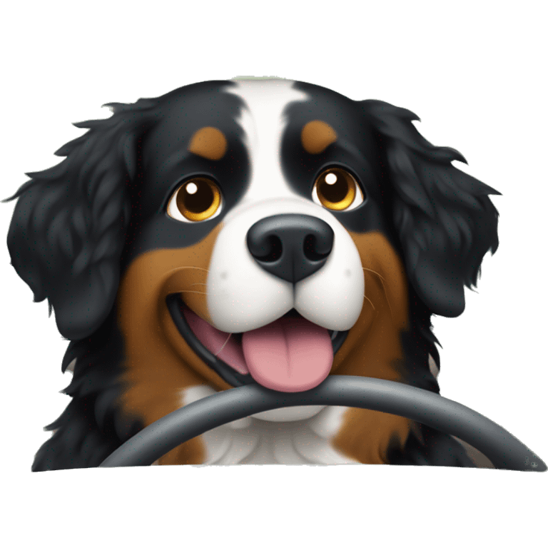 bernese mountain dog driving a car emoji